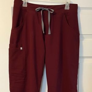 Figs Women's Burgundy Pants with Gray Drawstring
